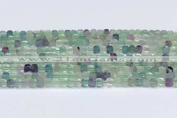 CCU833 15 inches 4mm faceted cube fluorite beads