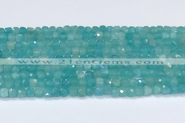 CCU835 15 inches 4mm faceted cube amazonite beads