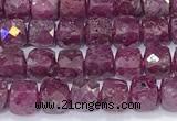 CCU842 15 inches 4mm faceted cube ruby beads