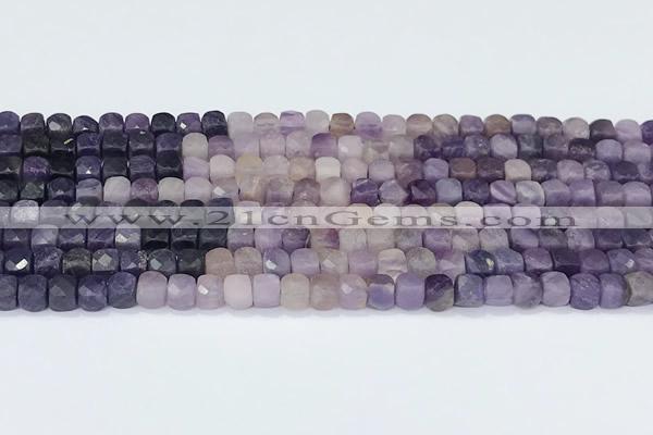 CCU844 15 inches 4mm faceted cube sugilite beads