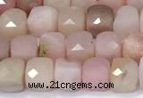 CCU848 15 inches 4mm faceted cube pink opal beads