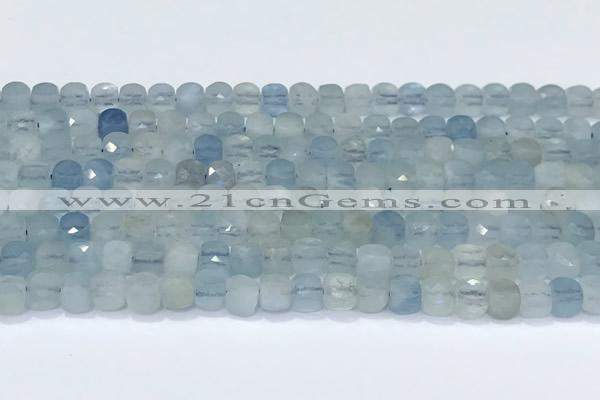 CCU860 15 inches 6mm faceted cube aquamarine beads