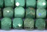 CCU882 15 inches 4mm faceted cube green grass agate beads