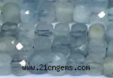 CCU902 15 inches 5mm - 6mm faceted cube aquamarine beads