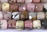 CCU905 15 inches 5mm - 6mm faceted cube pink opal beads