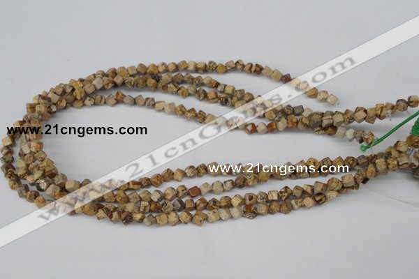 CCU95 15.5 inches 4*4mm cube picture jasper beads wholesale