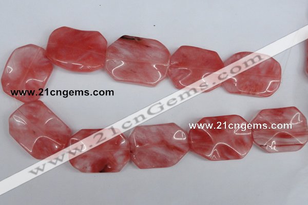 CCY167 15.5 inches 30*40mm wavy rectangle cherry quartz beads