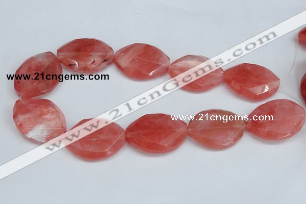 CCY168 15.5 inches 25*35mm twisted & faceted oval cherry quartz beads