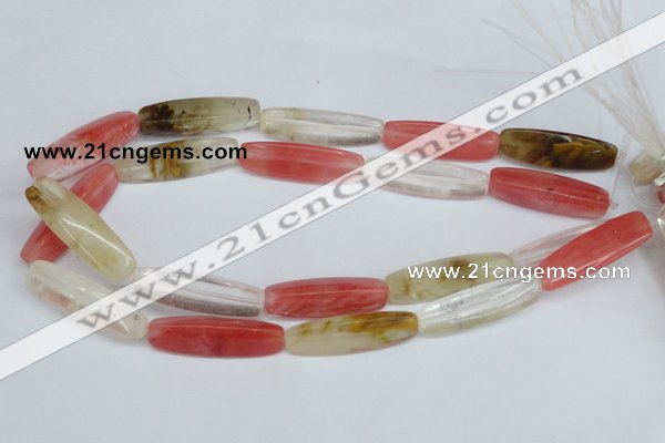 CCY211 15.5 inches 12*40mm trihedron volcano cherry quartz beads