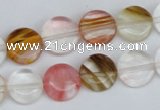 CCY213 15.5 inches 12mm flat round volcano cherry quartz beads