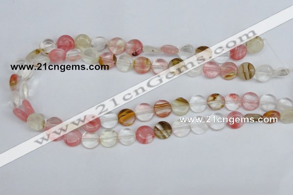 CCY213 15.5 inches 12mm flat round volcano cherry quartz beads