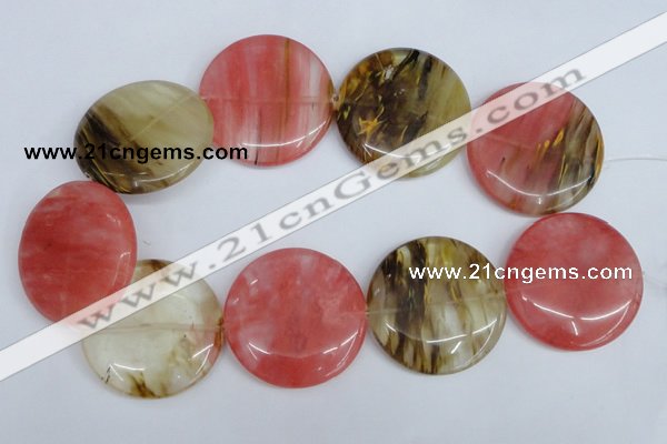 CCY216 15.5 inches 45mm flat round volcano cherry quartz beads