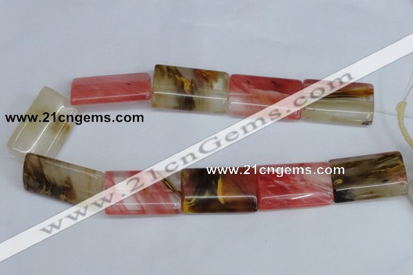 CCY224 15.5 inches 24*40mm flat tube volcano cherry quartz beads