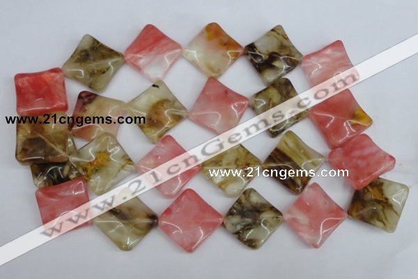 CCY227 15.5 inches 26*26mm wavy diamond volcano cherry quartz beads