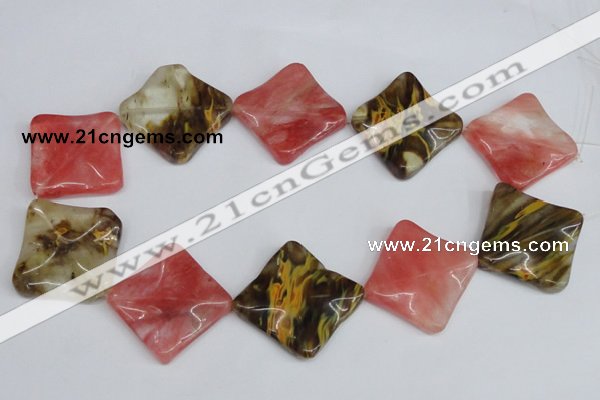 CCY228 15.5 inches 30*30mm wavy diamond volcano cherry quartz beads