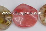 CCY229 15.5 inches 30mm wavy coin volcano cherry quartz beads