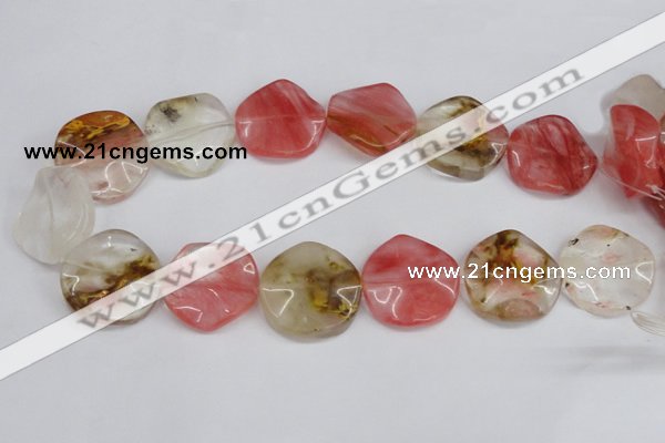 CCY229 15.5 inches 30mm wavy coin volcano cherry quartz beads