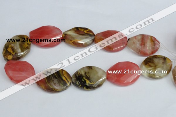 CCY233 25*35mm twisted & faceted oval volcano cherry quartz beads