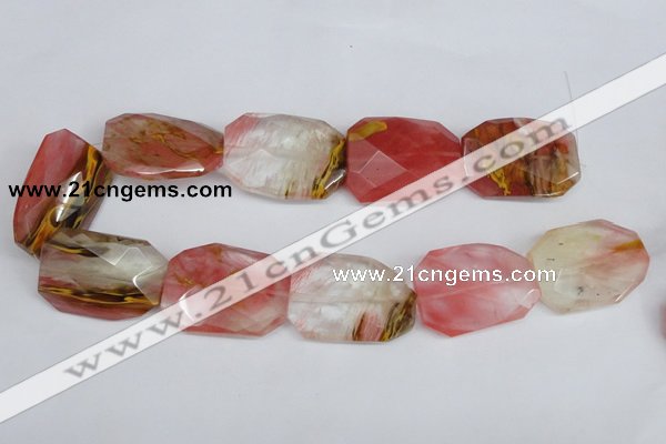 CCY234 30*40mm twisted & faceted rectangle volcano cherry quartz beads