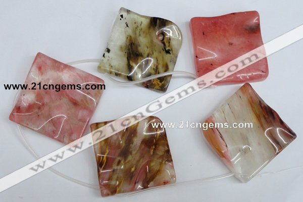 CCY236 Top-drilled 50*50mm wavy diamond volcano cherry quartz beads