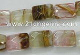 CCY430 15.5 inches 10*14mm faceted rectangle volcano cherry quartz beads