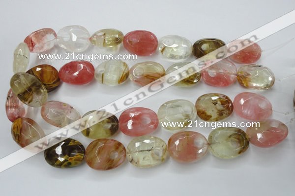 CCY444 15.5 inches 20*26mm faceted freeform volcano cherry quartz beads