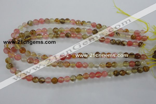 CCY502 15.5 inches 8mm faceted round volcano cherry quartz beads