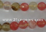 CCY503 15.5 inches 10mm faceted round volcano cherry quartz beads