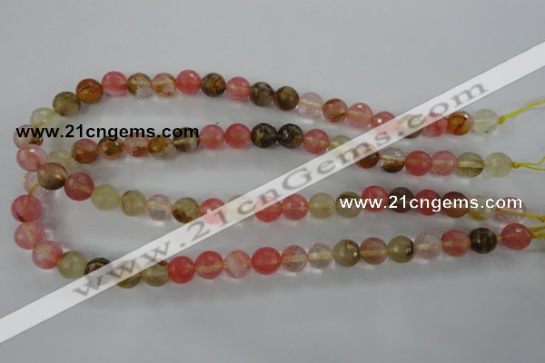 CCY503 15.5 inches 10mm faceted round volcano cherry quartz beads