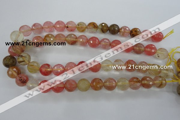 CCY505 15.5 inches 14mm faceted round volcano cherry quartz beads