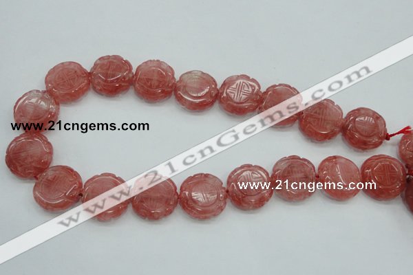 CCY52 15.5 inches 20mm carved coin cherry quartz beads wholesale