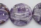 CDA317 15.5 inches 30mm flat round dyed dogtooth amethyst beads