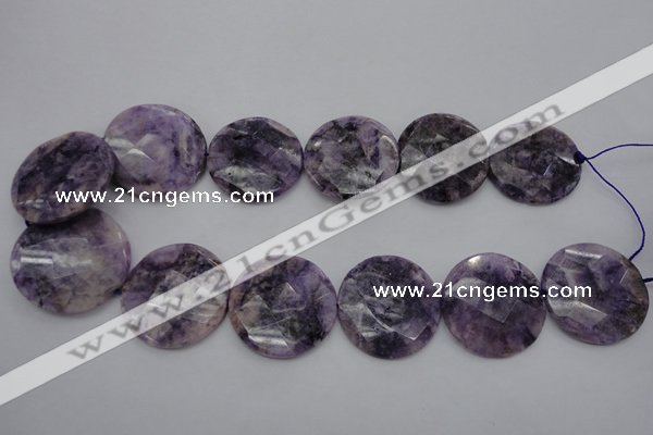 CDA328 15.5 inches 32mm faceted coin dyed dogtooth amethyst beads