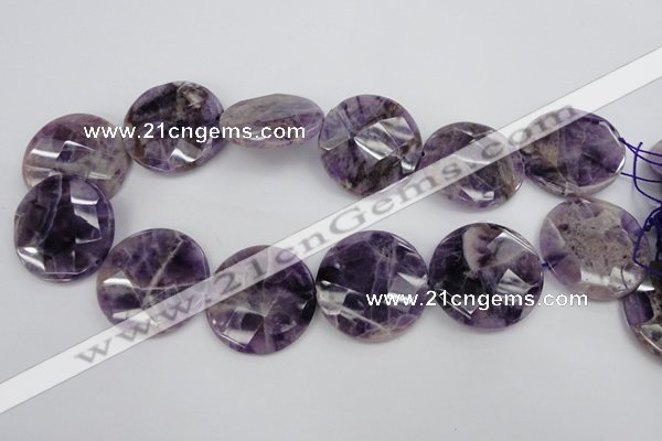 CDA44 15.5 inches 32mm faceted coin dogtooth amethyst beads