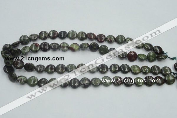 CDB206 15.5 inches 12mm flat round natural dragon blood jasper beads