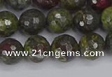 CDB323 15.5 inches 10mm faceted round dragon blood jasper beads