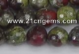 CDB332 15.5 inches 12mm faceted round A grade dragon blood jasper beads