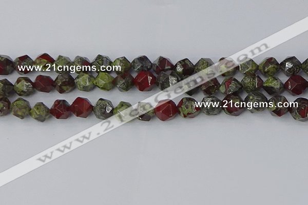 CDB338 15.5 inches 10mm faceted nuggets dragon blood jasper beads