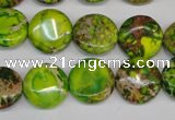 CDE123 15.5 inches 14mm flat round dyed sea sediment jasper beads