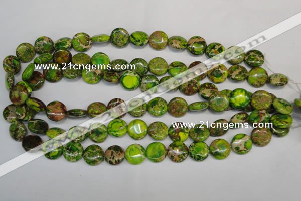 CDE123 15.5 inches 14mm flat round dyed sea sediment jasper beads