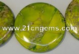 CDE129 15.5 inches 44mm flat round dyed sea sediment jasper beads