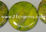 CDE129 15.5 inches 44mm flat round dyed sea sediment jasper beads