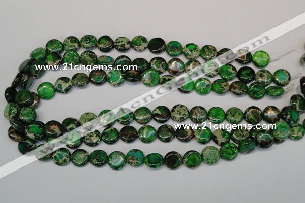 CDE170 15.5 inches 12mm flat round dyed sea sediment jasper beads