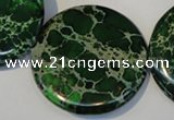 CDE177 15.5 inches 35mm flat round dyed sea sediment jasper beads