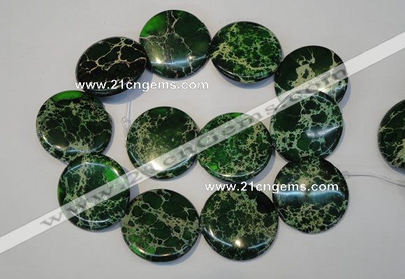 CDE177 15.5 inches 35mm flat round dyed sea sediment jasper beads