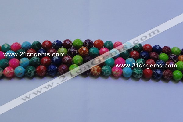 CDE2697 10mm faceted round mixed color sea sediment jasper beads