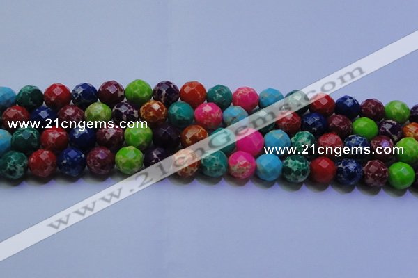 CDE2699 14mm faceted round mixed color sea sediment jasper beads