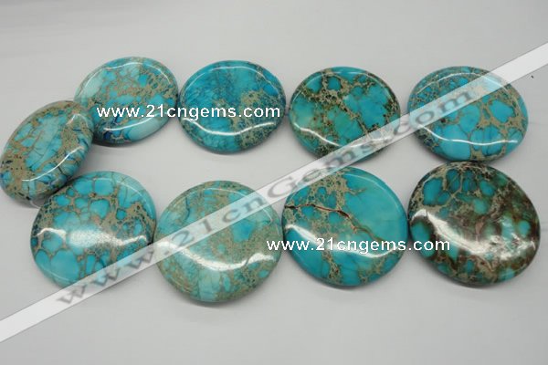 CDE353 15.5 inches 45mm flat round dyed sea sediment jasper beads