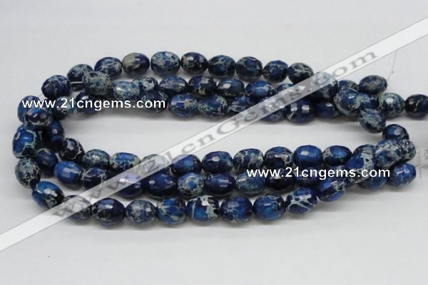 CDE49 15.5 inches 12*15mm faceted egg-shaped dyed sea sediment jasper beads