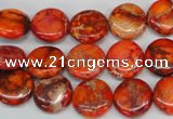 CDE517 15.5 inches 12mm flat round dyed sea sediment jasper beads